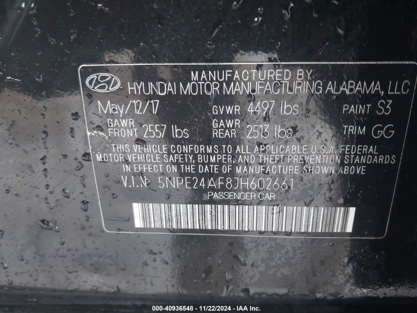 2018 HYUNDAI SONATA SE - 5NPE24AF8JH602661