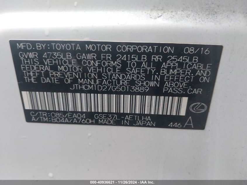 VIN JTHCM1D27G5013889 2016 Lexus IS, 300 no.9