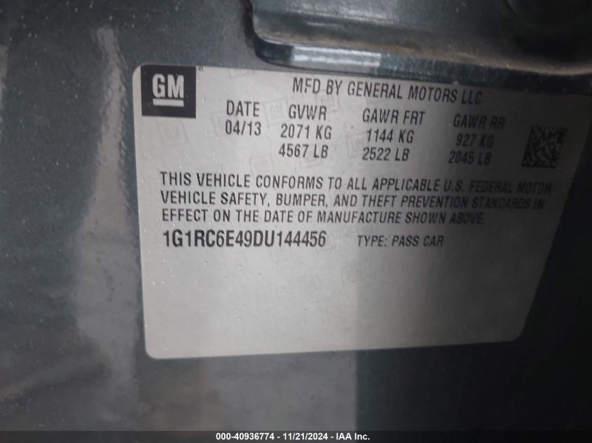 2013 CHEVROLET VOLT VIN: 1G1RC6E49DU144456