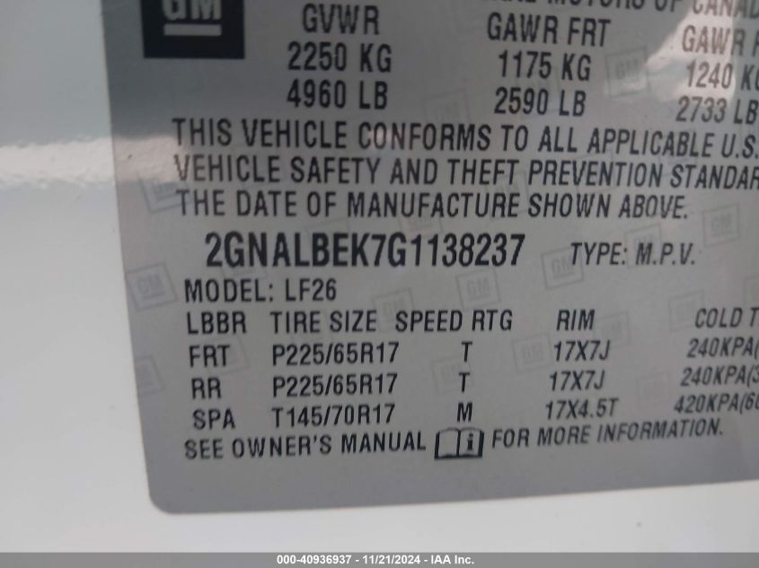 VIN 2GNALBEK7G1138237 2016 CHEVROLET EQUINOX no.9