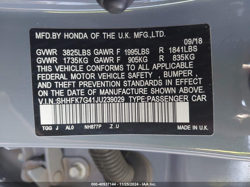 2018 HONDA CIVIC SPORT - SHHFK7G41JU239029