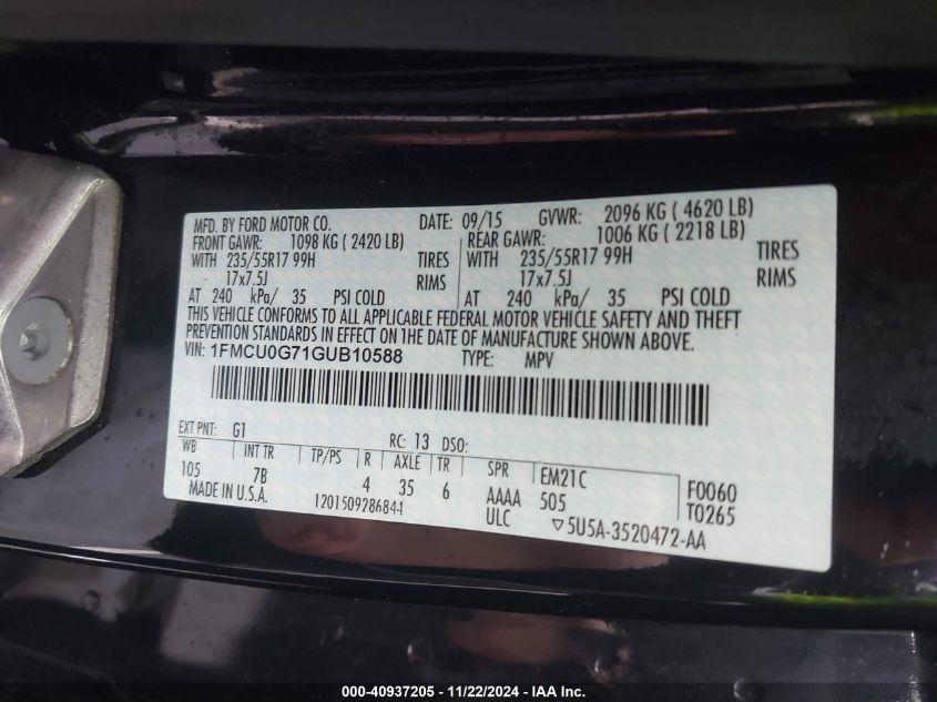 2016 FORD ESCAPE SE - 1FMCU0G71GUB10588