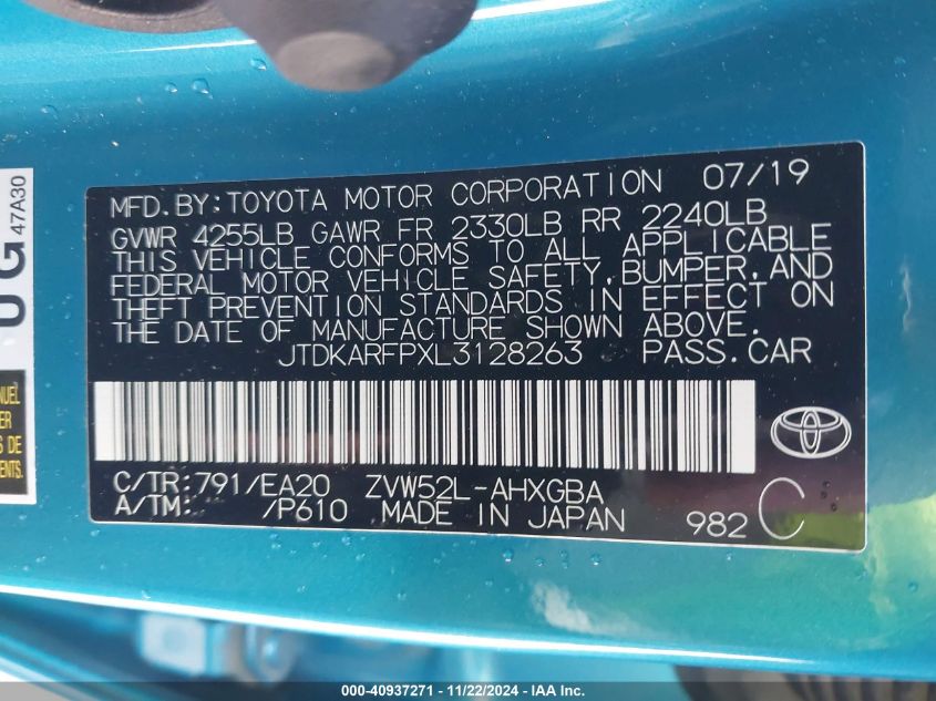 2020 Toyota Prius Prime Limited VIN: JTDKARFPXL3128263 Lot: 40937271