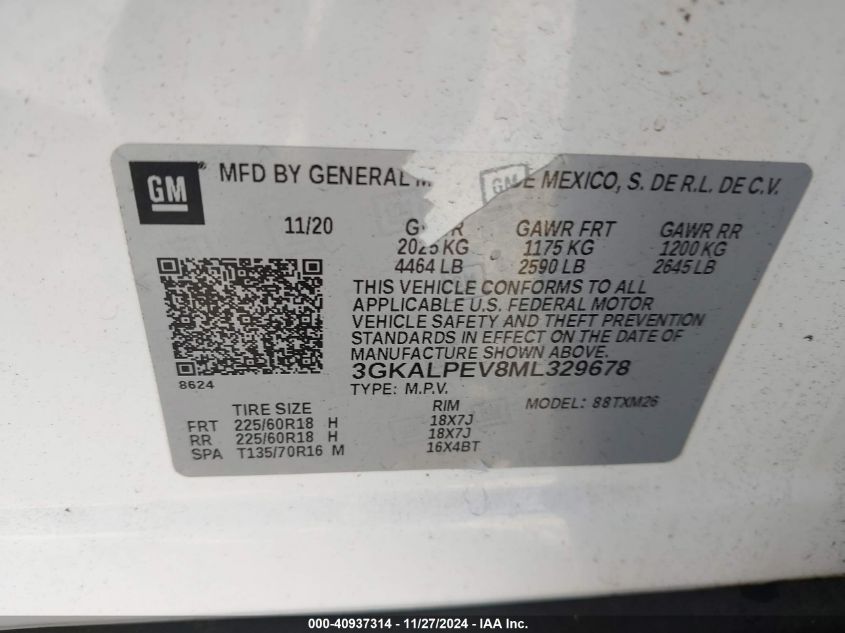 VIN 3GKALPEV8ML329678 2021 GMC TERRAIN no.9