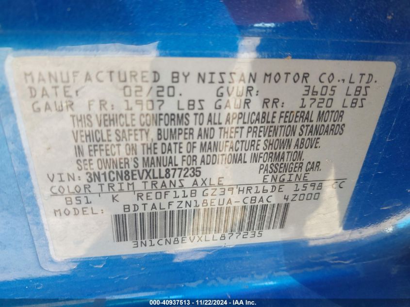 VIN 3N1CN8EVXLL877235 2020 NISSAN VERSA no.9