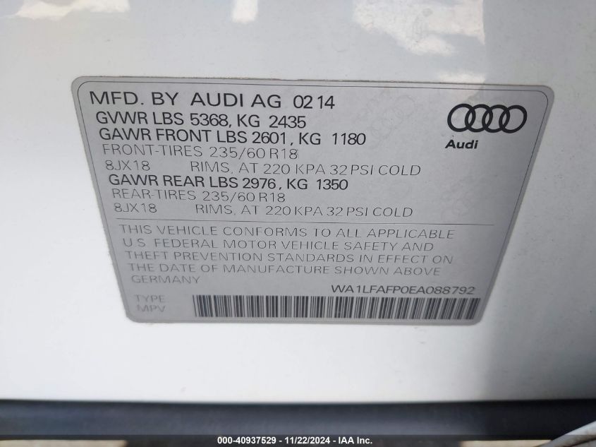 VIN WA1LFAFP0EA088792 2014 AUDI Q5 no.9