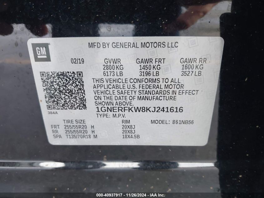 VIN 1GNERFKW8KJ241616 2019 Chevrolet Traverse, LS no.9