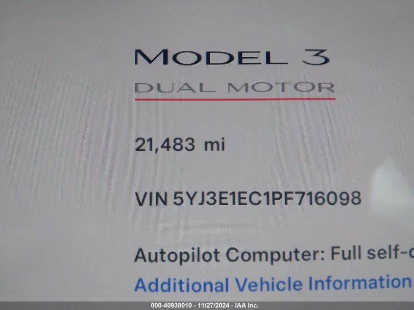 2023 TESLA MODEL 3 VIN: 5YJ3E1EC1PF716098