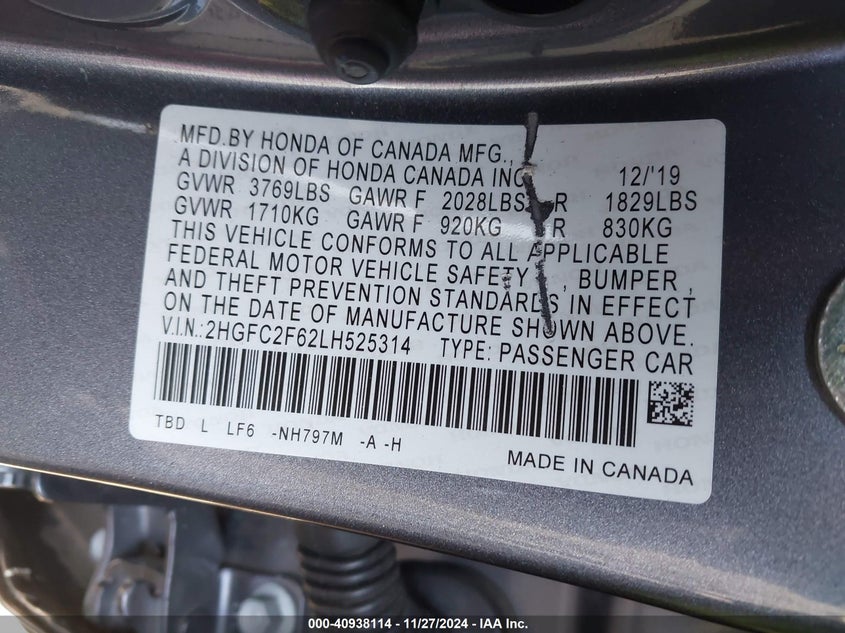 2020 HONDA CIVIC LX - 2HGFC2F62LH525314