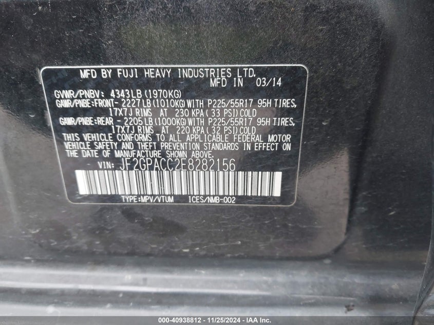 2014 SUBARU XV CROSSTREK 2.0 PREMIUM - JF2GPACC2E8282156