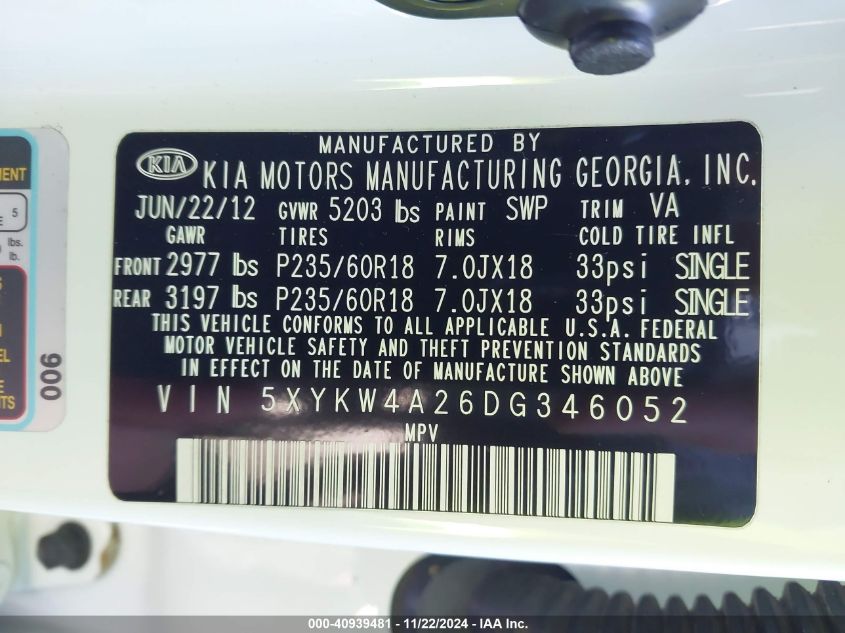 2013 KIA SORENTO SX - 5XYKW4A26DG346052