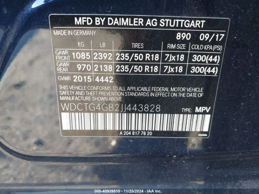 VIN WDCTG4GB2JJ443828 2018 Mercedes-Benz GLA 250, 4... no.9