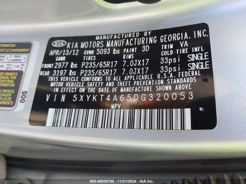 2013 KIA SORENTO LX - 5XYKT4A65DG320053