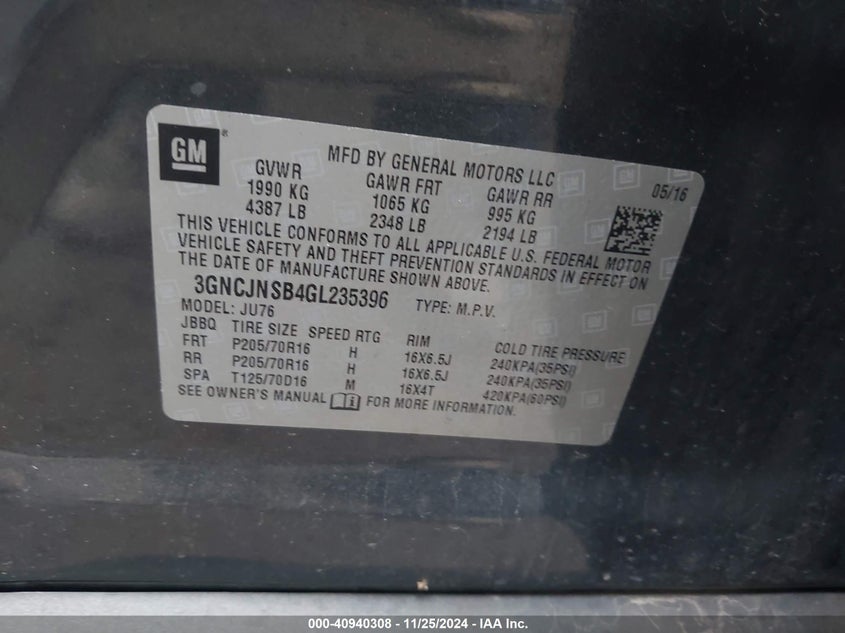 2016 CHEVROLET TRAX 1LS - 3GNCJNSB4GL235396