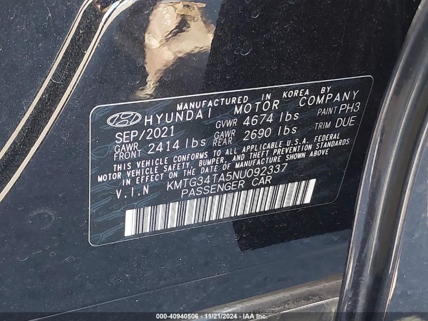 2022 GENESIS G70 2.0T RWD KMTG34TA5NU092337