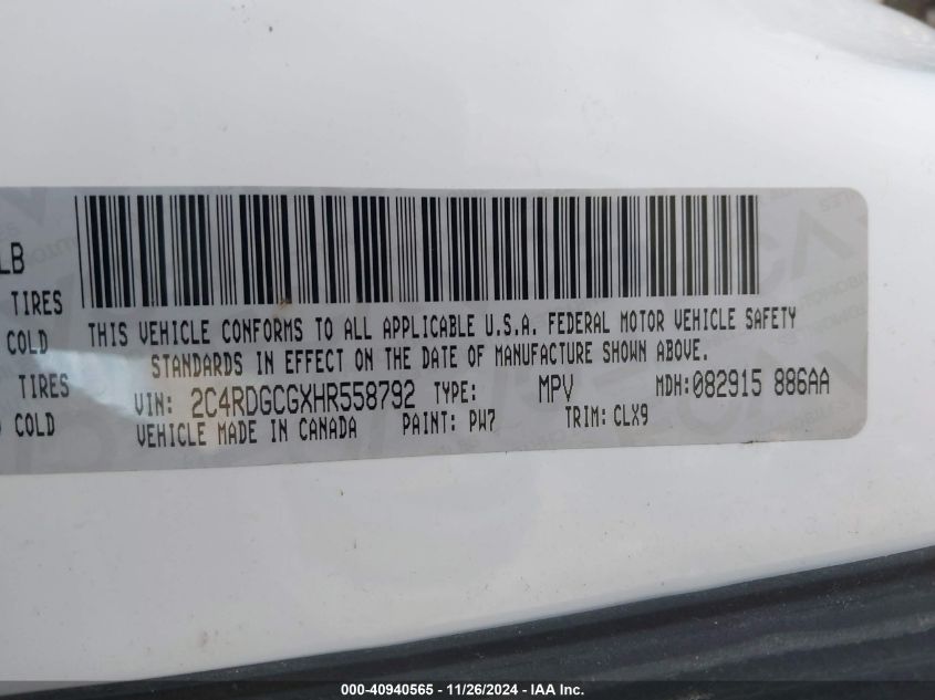 VIN 2C4RDGCGXHR558792 2017 Dodge Grand Caravan, Sxt no.9