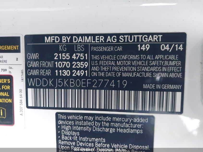 VIN WDDKJ5KB0EF277419 2014 Mercedes-Benz E 350 no.9