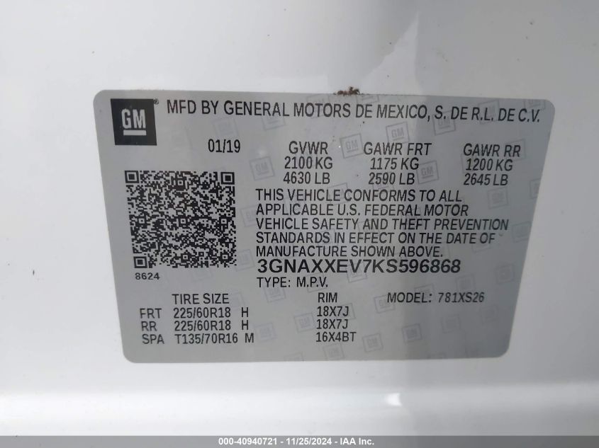 VIN 3GNAXXEV7KS596868 2019 CHEVROLET EQUINOX no.9