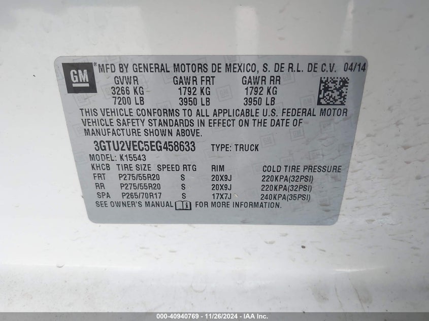 2014 GMC SIERRA 1500 SLT - 3GTU2VEC5EG458633