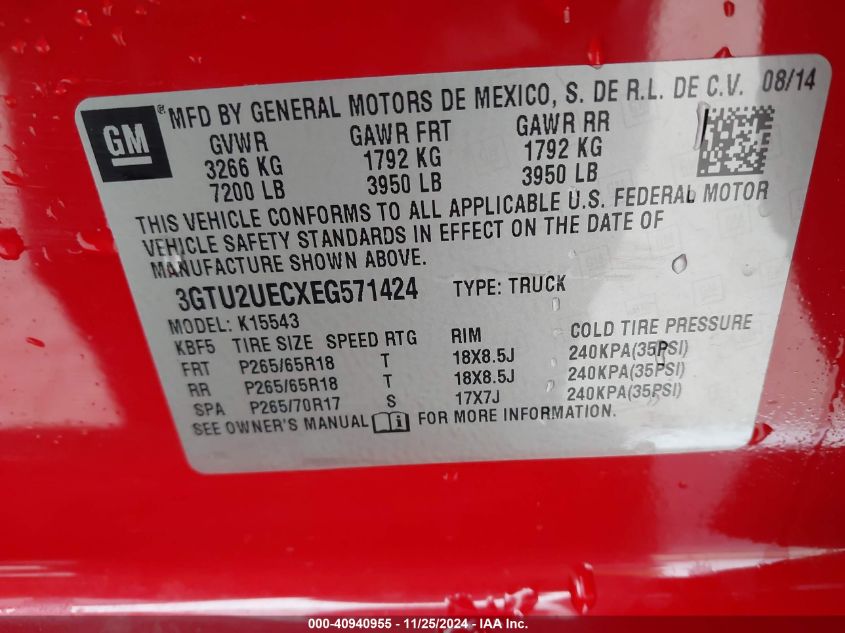 VIN 3GTU2UECXEG571424 2014 GMC SIERRA 1500 no.9