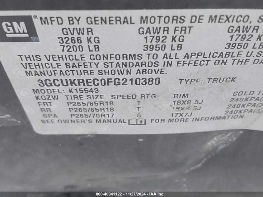 2015 CHEVROLET SILVERADO 1500 2LT - 3GCUKREC0FG210380