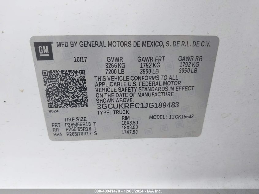 VIN 3GCUKREC1JG189483 2018 Chevrolet Silverado 1500... no.9