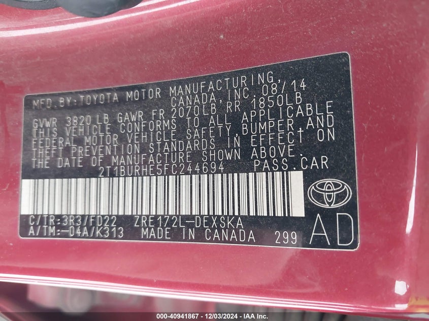 2015 TOYOTA COROLLA S PLUS - 2T1BURHE5FC244694