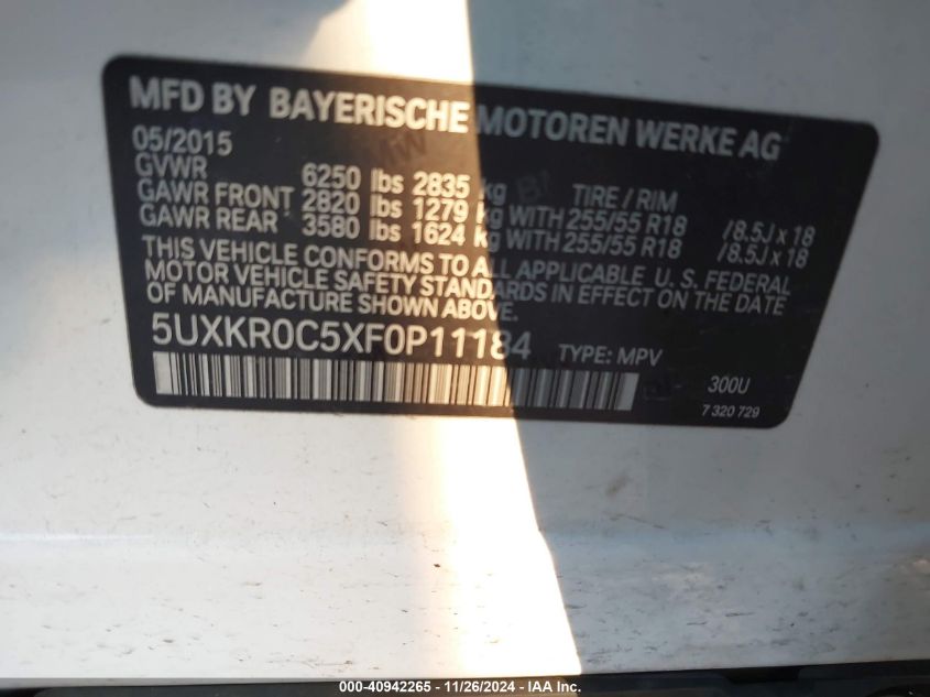 VIN 5UXKR0C5XF0P11184 2015 BMW X5, Xdrive35I no.9