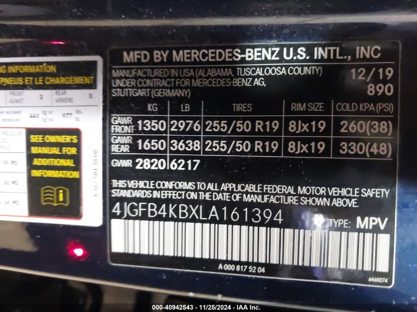 VIN 4JGFB4KBXLA161394 2020 Mercedes-Benz GLE 350, 4... no.9