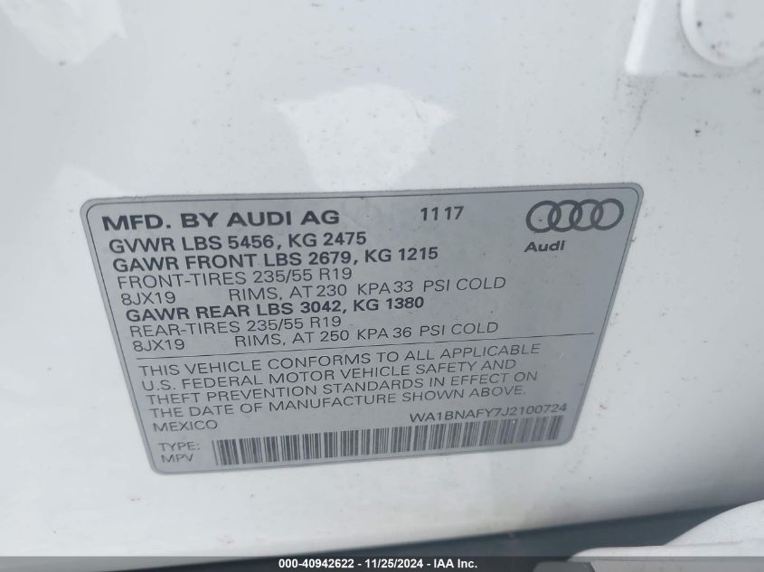 VIN WA1BNAFY7J2100724 2018 Audi Q5, 2.0T Premium/2.... no.9