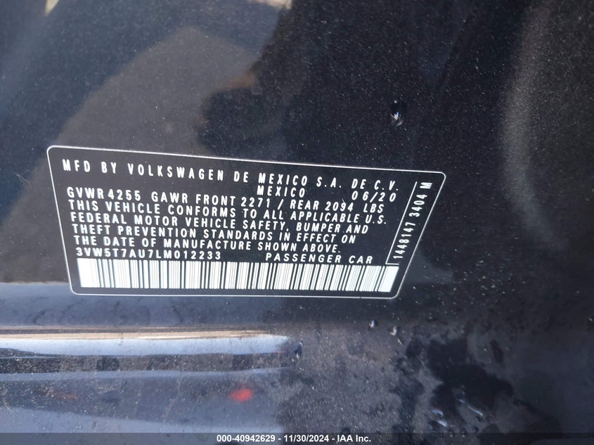 2020 VOLKSWAGEN GOLF GTI VIN: 3VW5T7AU7LM012233