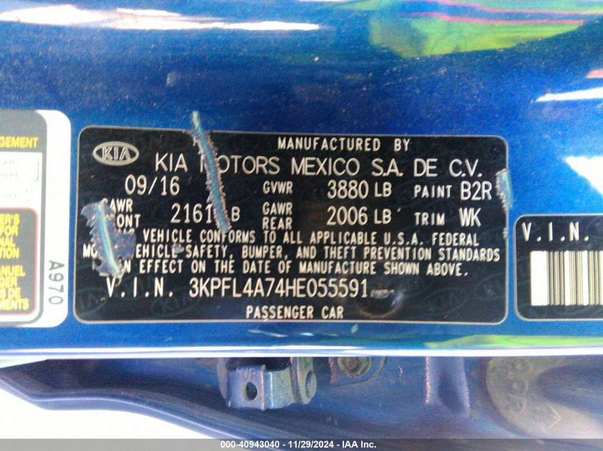 VIN 3KPFL4A74HE055591 2017 KIA Forte, S no.9