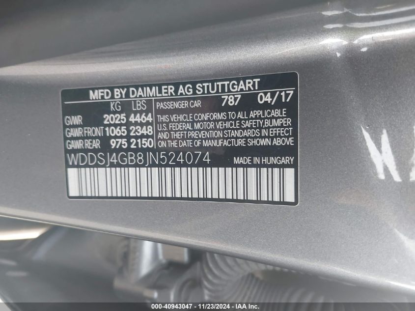 VIN WDDSJ4GB8JN524074 2018 MERCEDES-BENZ CLA 250 no.9