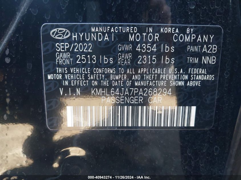 VIN KMHL64JA7PA268294 2023 Hyundai Sonata, Sel no.9