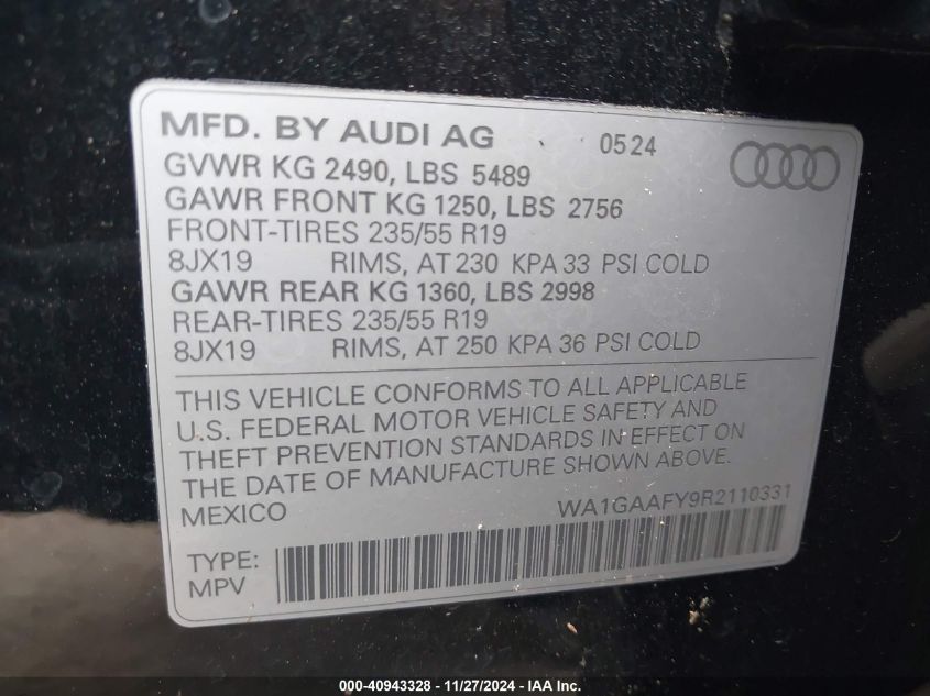 VIN WA1GAAFY9R2110331 2024 Audi Q5, Premium 45 Tfsi... no.9