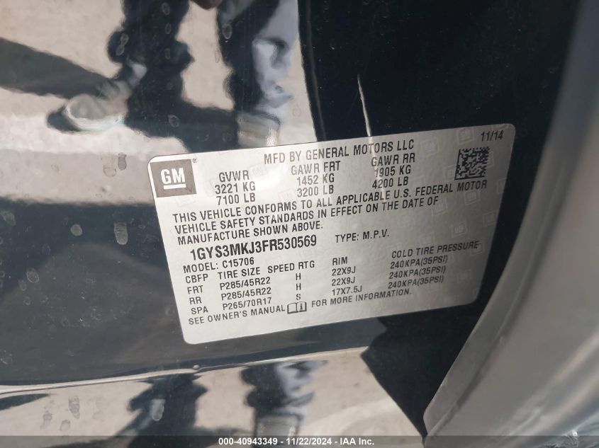 2015 CADILLAC ESCALADE LUXURY - 1GYS3MKJ3FR530569