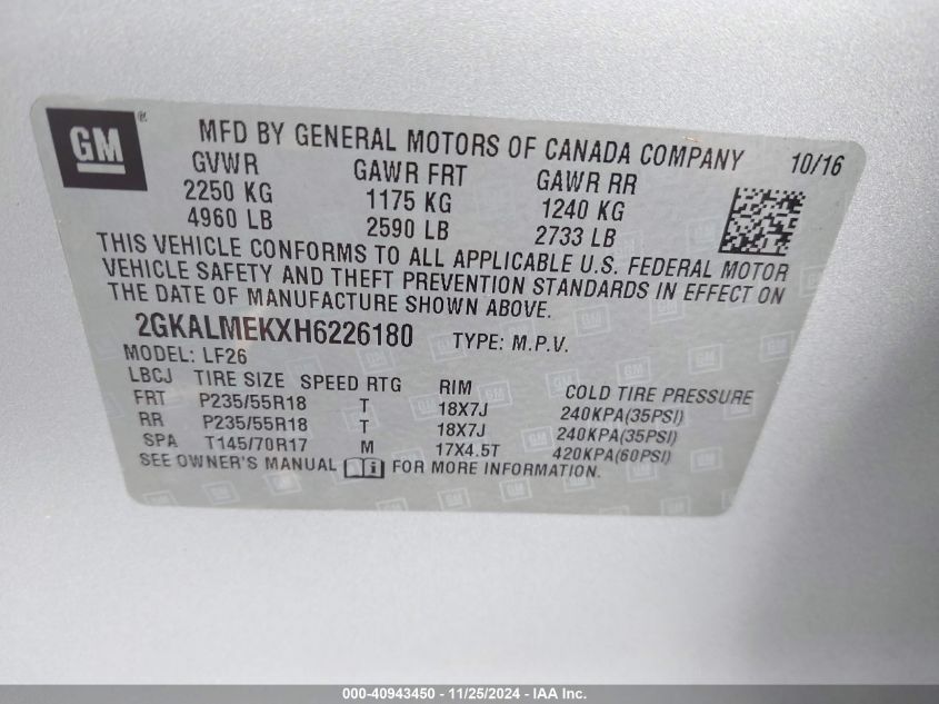 VIN 2GKALMEKXH6226180 2017 GMC Terrain, Sle-1 no.9