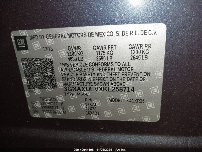 VIN 3GNAXUEVXKL258714 2019 Chevrolet Equinox, LT no.9