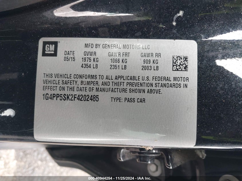 2015 BUICK VERANO VIN: 1G4PP5SK2F4202485