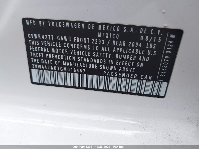 VIN 3VW447AU7GM016457 2016 Volkswagen Golf Gti, Aut... no.9