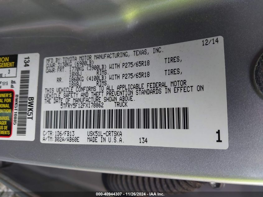 VIN 5TFRY5F12FX178862 2015 TOYOTA TUNDRA no.9