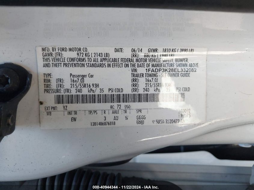 2014 FORD FOCUS SE - 1FADP3K28EL332082