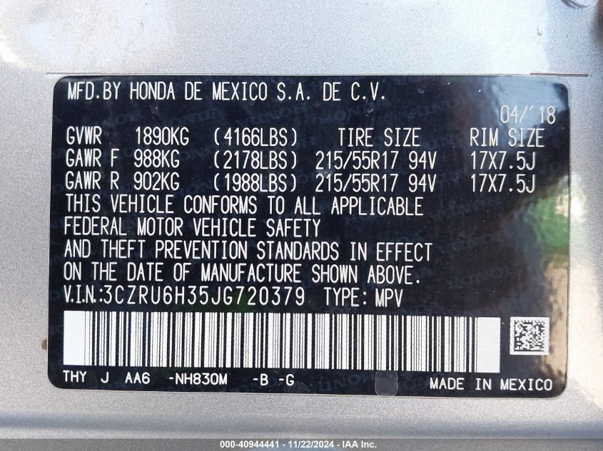 2018 HONDA HR-V LX - 3CZRU6H35JG720379