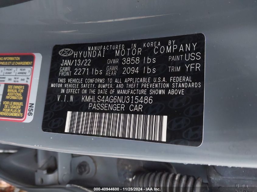 VIN KMHLS4AG6NU315486 2022 HYUNDAI ELANTRA no.9