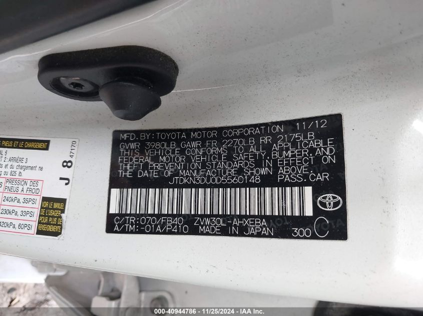 VIN JTDKN3DU0D5560148 2013 Toyota Prius, Two no.9