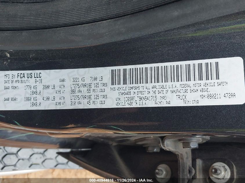 VIN 1C6SRFLT9KN541715 2019 RAM 1500, Rebel  4X4 5'7... no.9