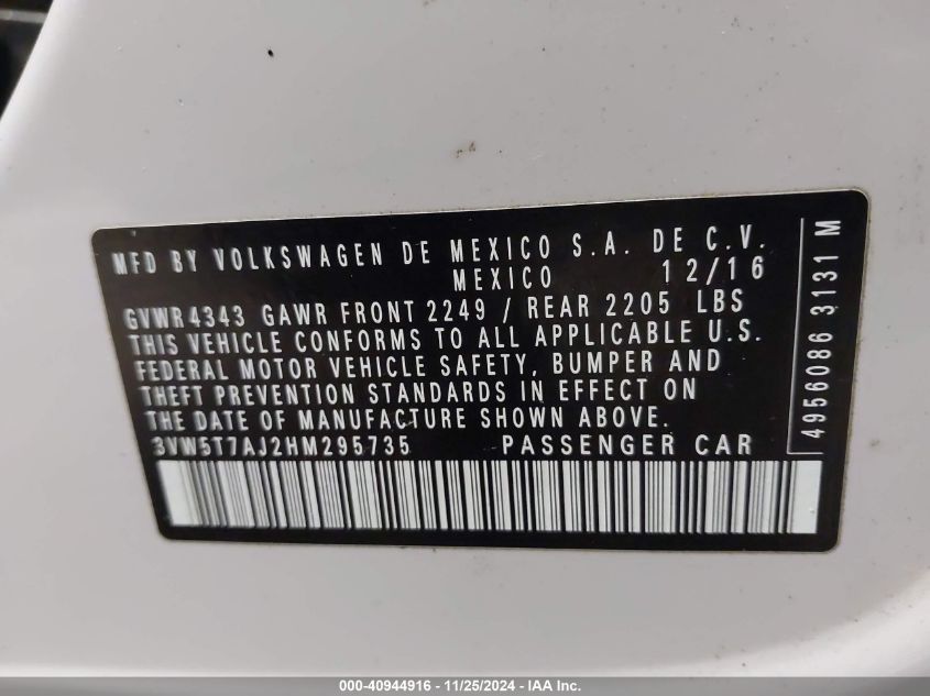 VIN 3VW5T7AJ2HM295735 2017 Volkswagen Jetta, Gli no.9