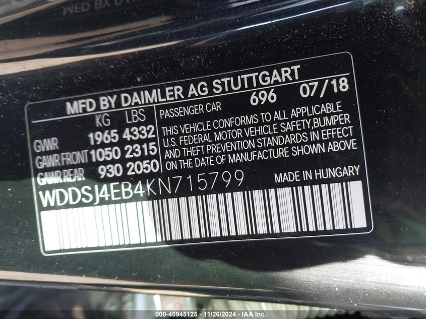 2019 MERCEDES-BENZ CLA 250 250 - WDDSJ4EB4KN715799