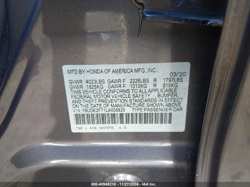 VIN 19UDE2F71LA005825 2020 ACURA ILX no.9