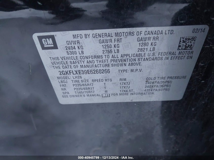 Image 9 of 2014 GMC TERRAIN  salvage vehicle - Lot #40945799 at IAAI